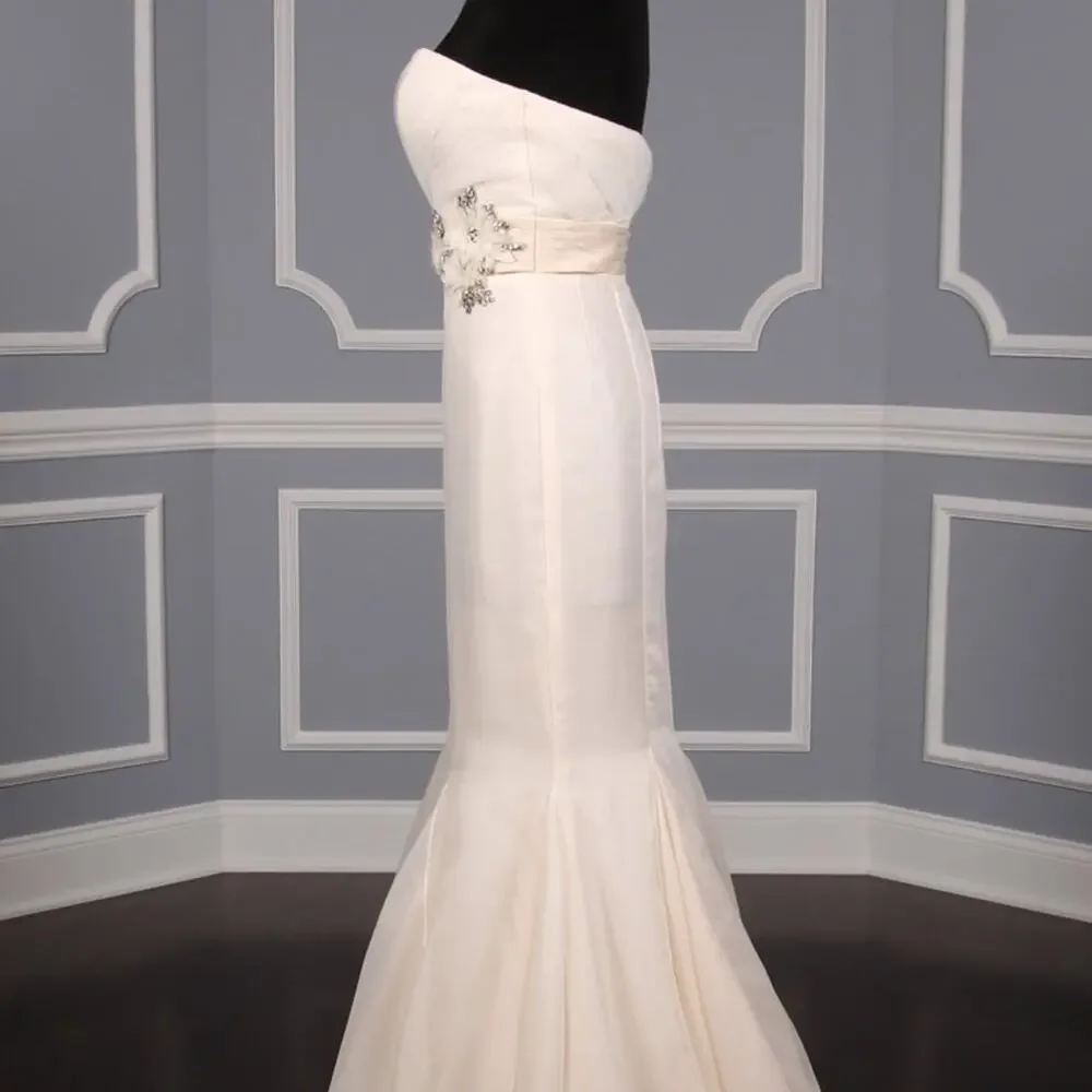 Anne Barge Firebird Strapless Blush Mermaid Organza Lace Wedding Dress Gown 4 - Picture 6 of 13